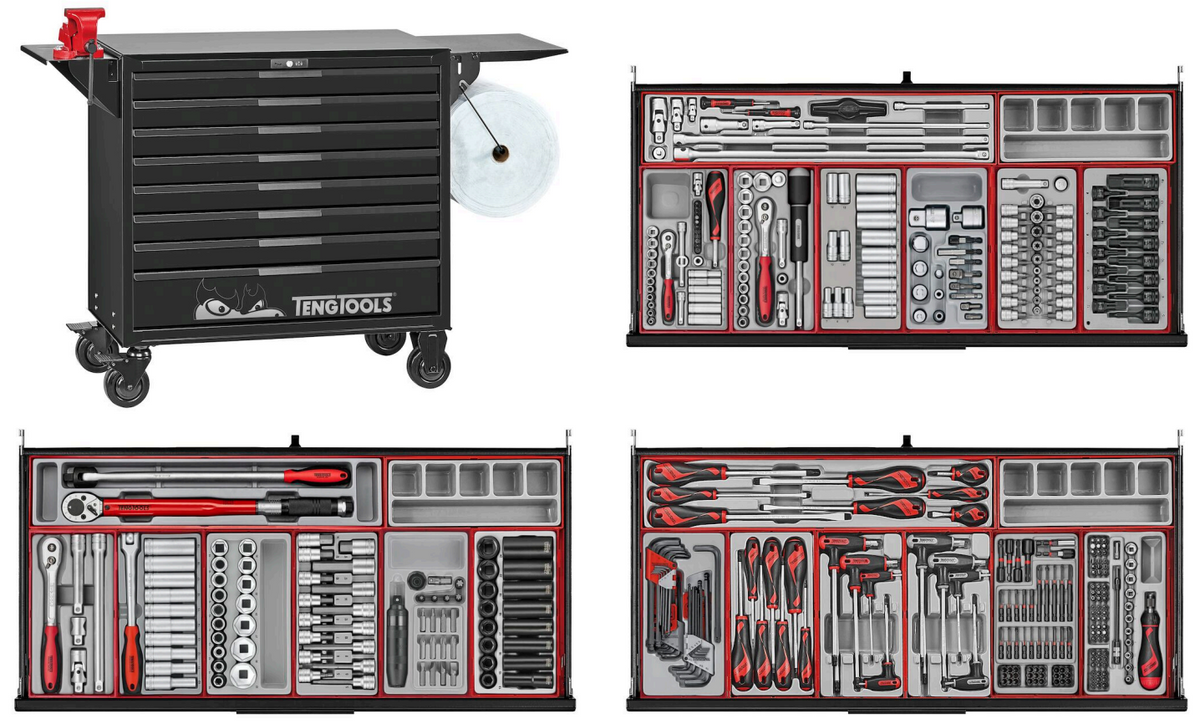 TengTools - 37inch PRO35™ roller cabinet tool kit 1008 pieces black -