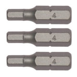 3PC 1/4inch Hex Drive 4MM Hex Bit 25MM