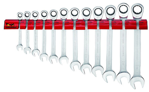 12PC Ratcheting Combination Spanner Set - Wall Rack